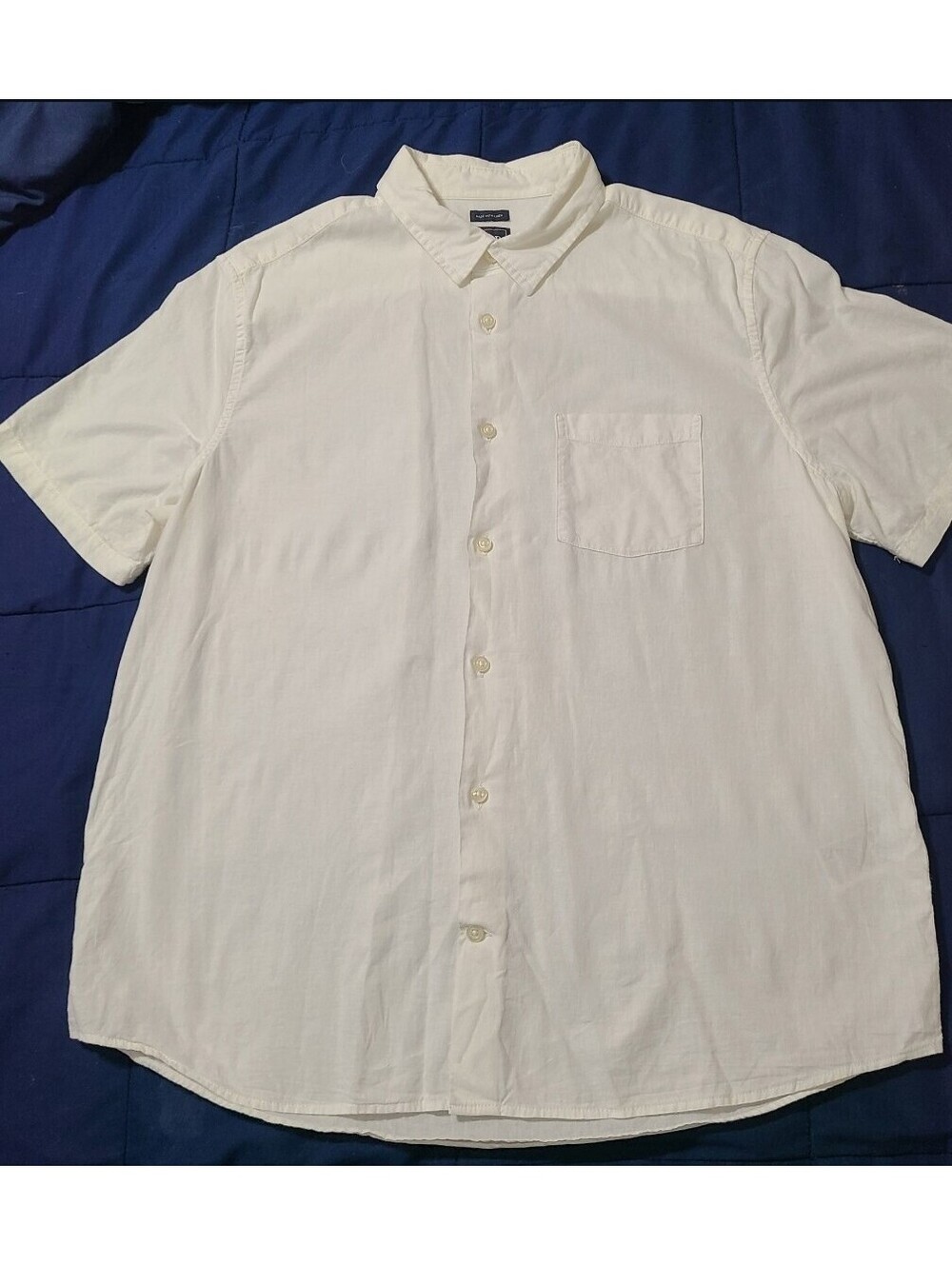 GAP White Linen Blend Button Up Shirt Mens Large Short Sleeve Casual L